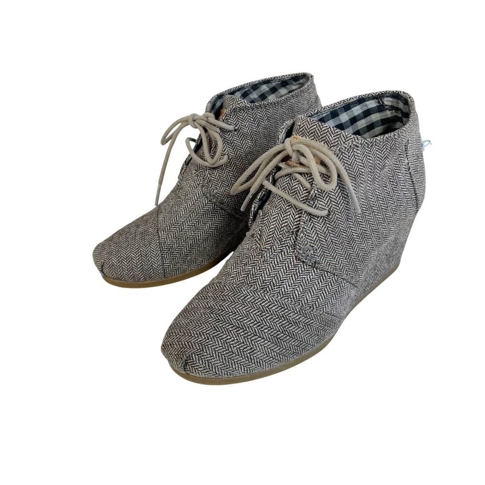 Toms Desert Wedge Lace Up Ankle Boots Gray Size US 6.5 Womens Herringbone 300513